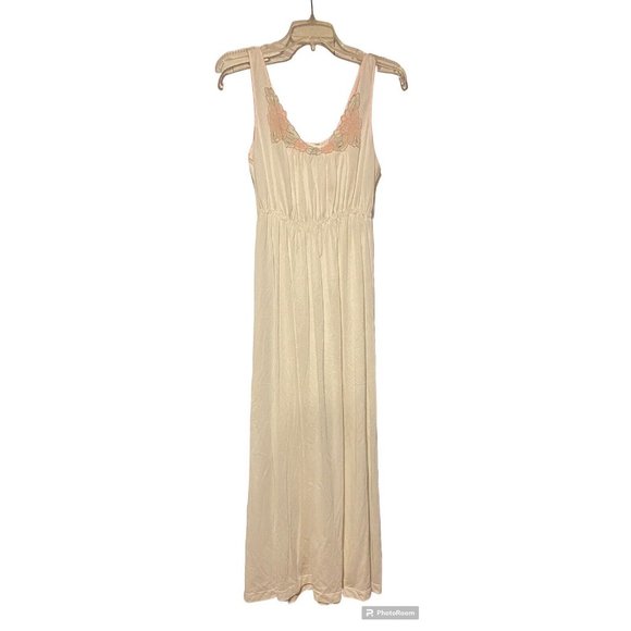 Vintage JCPenney Long Night Gown Pink Floral Stitching Sleeveless Size M READ - Picture 1 of 6